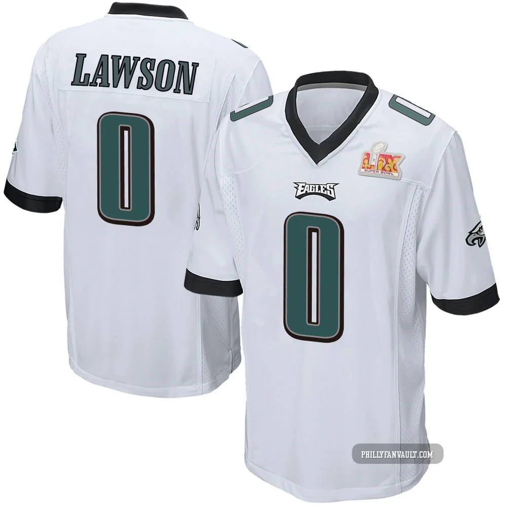 Men's Deontae Lawson ＃0 Philadelphia Eagles White Game Super Bowl LIX Jersey