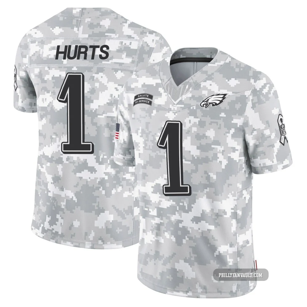 Men's Jalen Hurts ＃1 Philadelphia Eagles Arctic Camo Limited 2024 Salute to Service Jersey