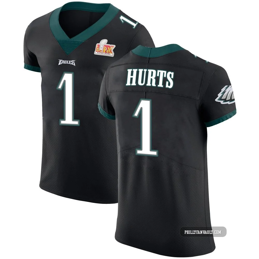 Men's Jalen Hurts ＃1 Philadelphia Eagles Black Elite Alternate Vapor Untouchable Super Bowl LIX Jersey