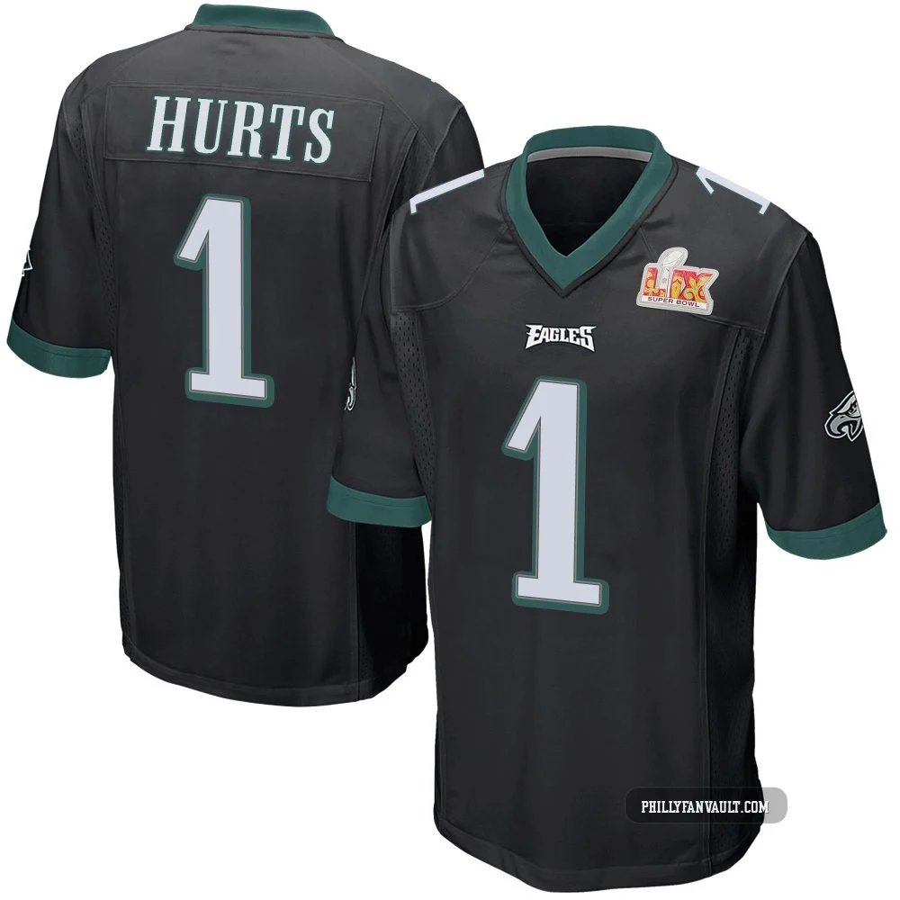 Men's Jalen Hurts ＃1 Philadelphia Eagles Black Game Alternate Super Bowl LIX Jersey