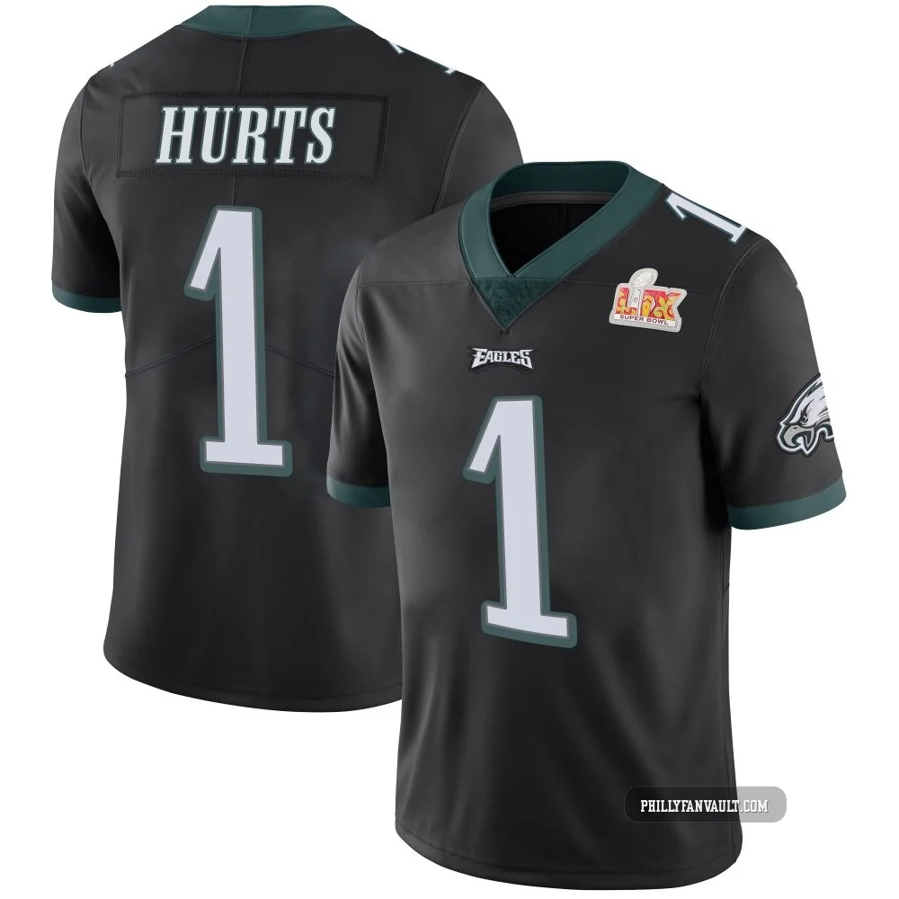 Men's Jalen Hurts ＃1 Philadelphia Eagles Black Limited Alternate Vapor Untouchable Super Bowl LIX Jersey