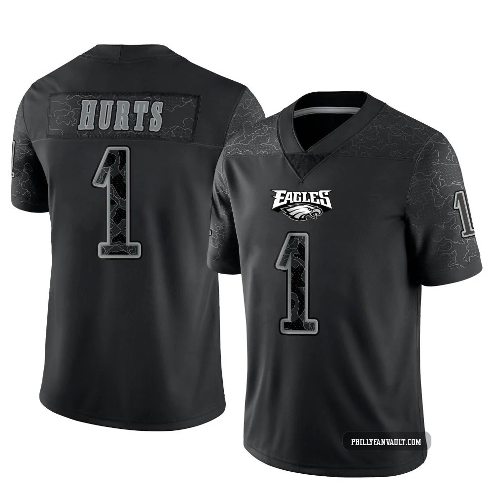 Men's Jalen Hurts ＃1 Philadelphia Eagles Black Limited Reflective Jersey