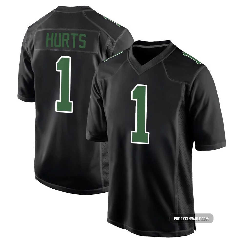 Men's Jalen Hurts ＃1 Philadelphia Eagles Black/Kelly Game Carbon Green Fashion Jersey