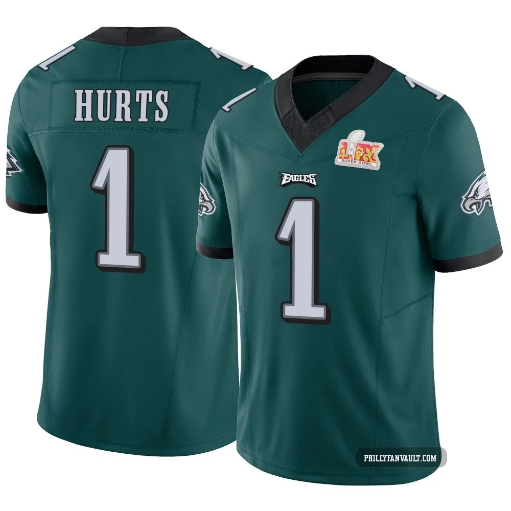 Men's Jalen Hurts ＃1 Philadelphia Eagles Green Limited Vapor F.U.S.E. Super Bowl LIX Jersey