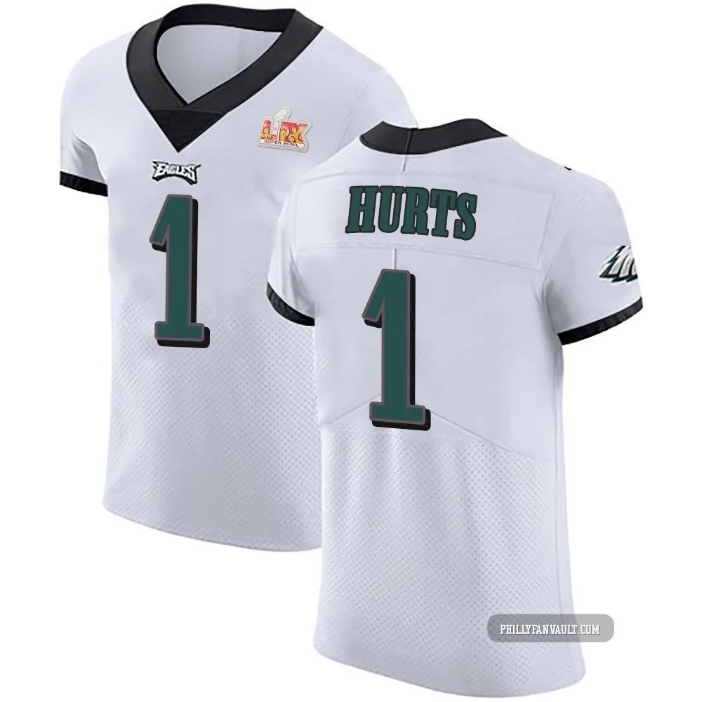 Men's Jalen Hurts ＃1 Philadelphia Eagles White Elite Vapor Untouchable Super Bowl LIX Jersey