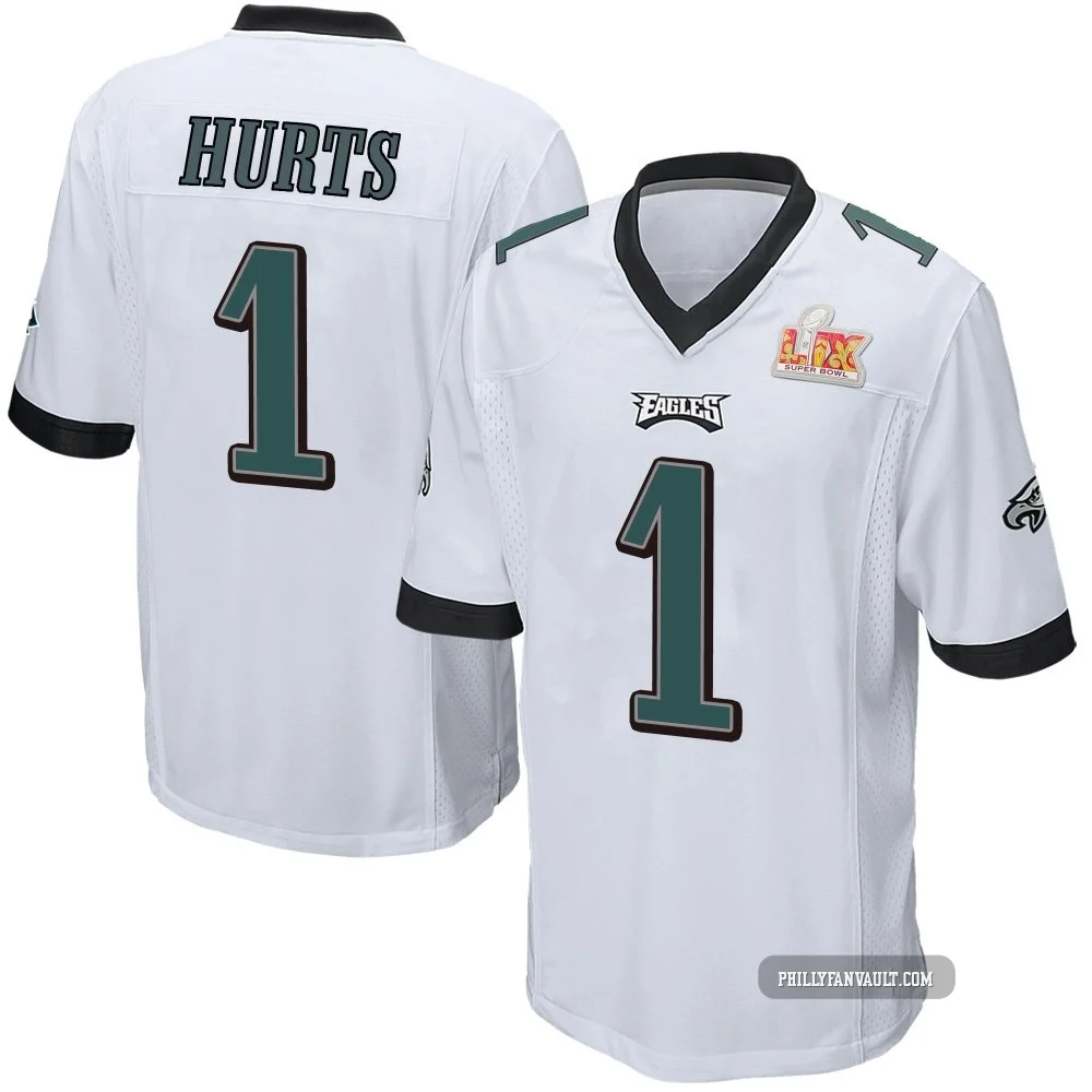 Men's Jalen Hurts ＃1 Philadelphia Eagles White Game Super Bowl LIX Jersey