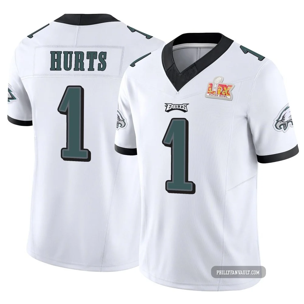 Men's Jalen Hurts ＃1 Philadelphia Eagles White Limited Vapor F.U.S.E. Super Bowl LIX Jersey
