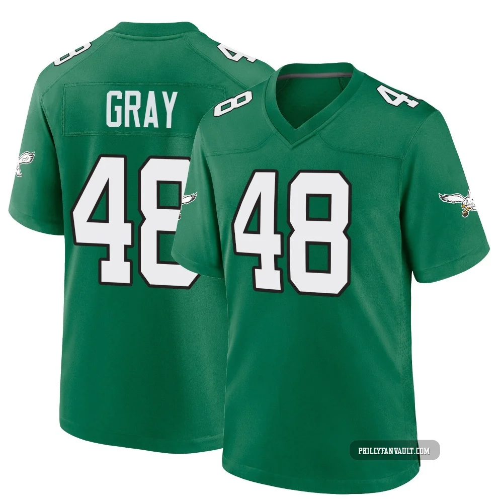 Men's J.T. Gray ＃48 Philadelphia Eagles Green Game Kelly Alternate Jersey