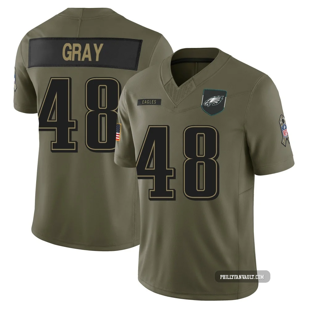 Men's J.T. Gray ＃48 Philadelphia Eagles Olive Limited 2025 Salute to Service Jersey