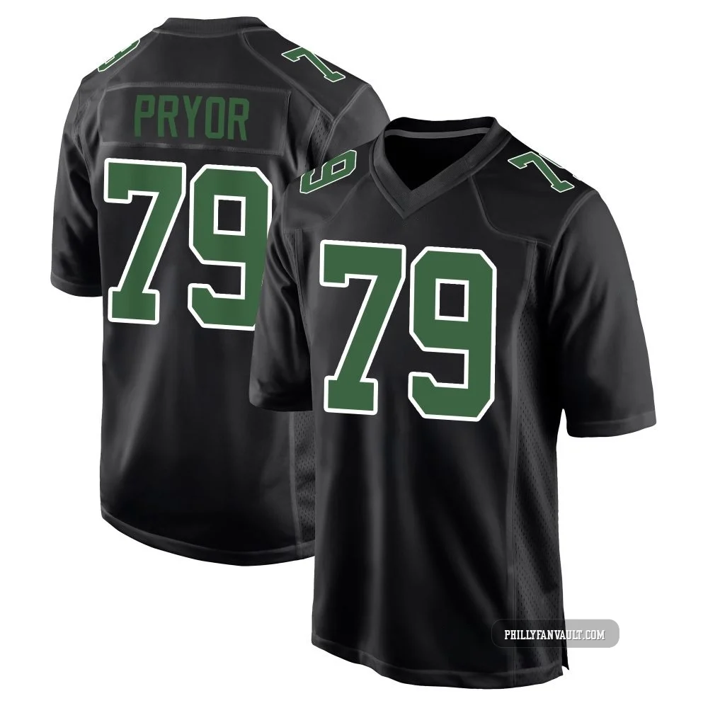 Men's Matt Pryor ＃79 Philadelphia Eagles Black/Kelly Game Carbon Green Fashion Jersey