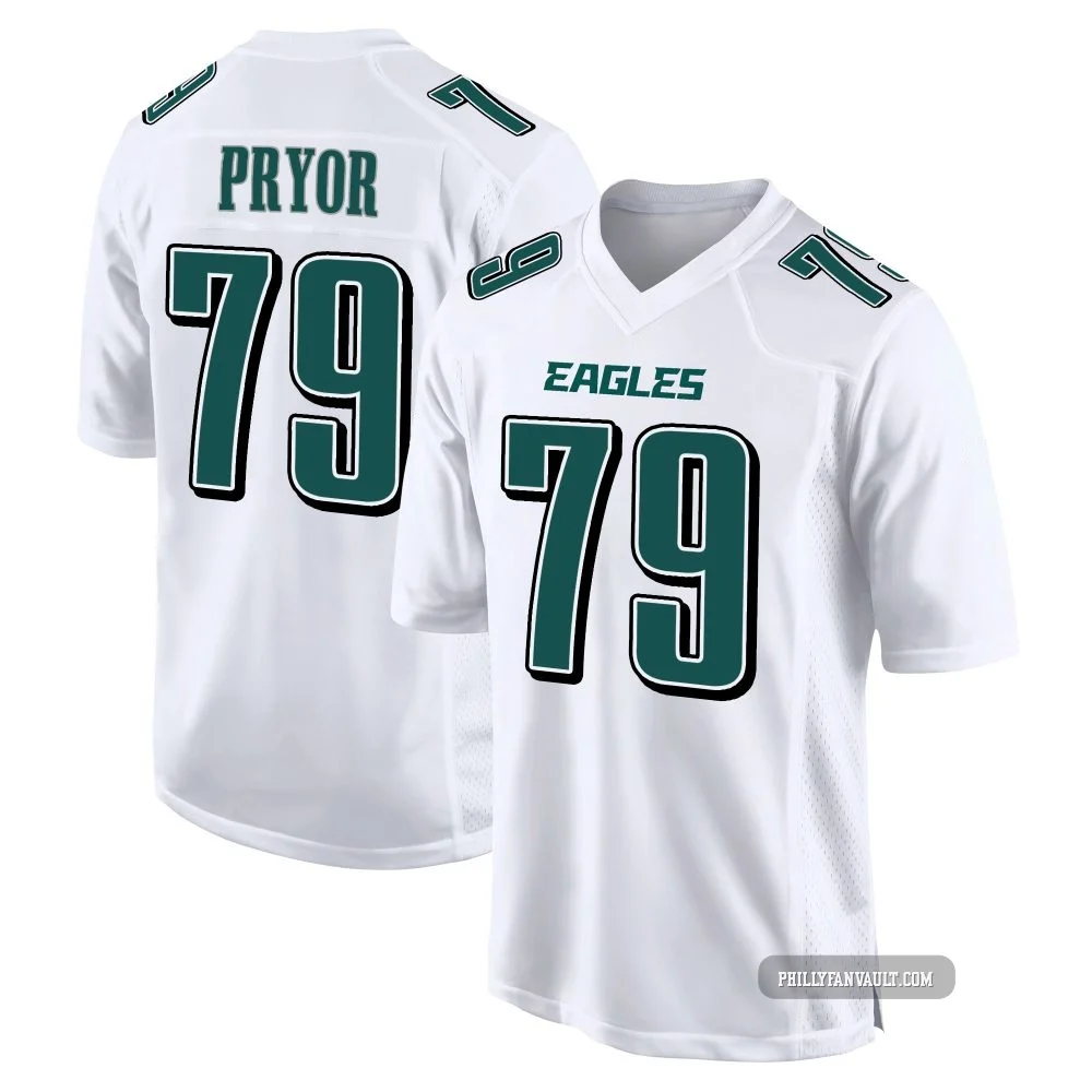 Men's Matt Pryor ＃79 Philadelphia Eagles White Game Tundra Fashion Jersey