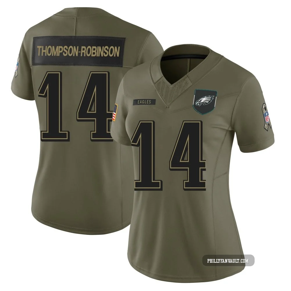 Women's Dorian Thompson-Robinson ＃14 Philadelphia Eagles Olive Limited 2025 Salute to Service Jersey