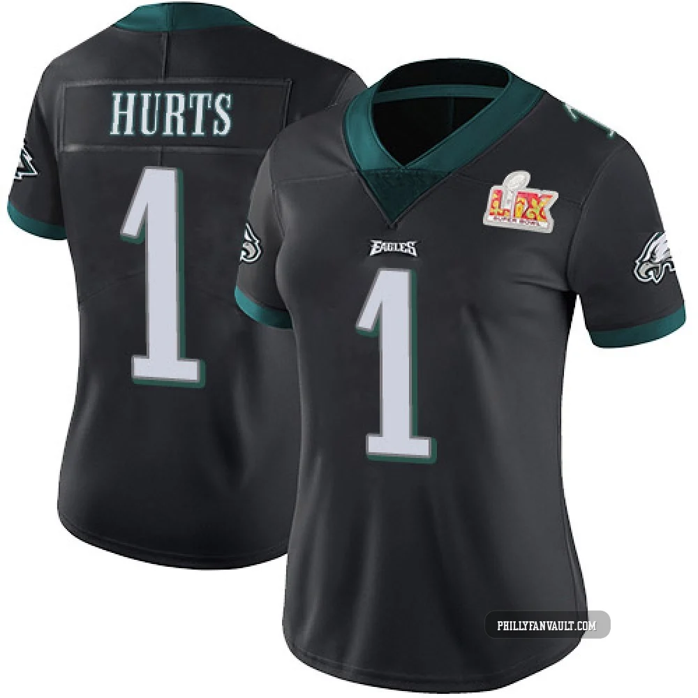 Women's Jalen Hurts ＃1 Philadelphia Eagles Black Limited Alternate Vapor Untouchable Super Bowl LIX Jersey