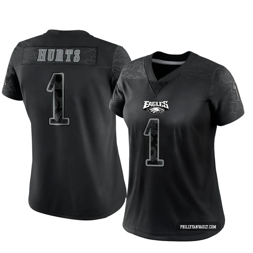 Women's Jalen Hurts ＃1 Philadelphia Eagles Black Limited Reflective Jersey