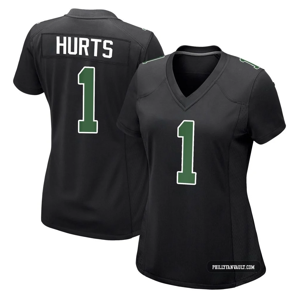 Women's Jalen Hurts ＃1 Philadelphia Eagles Black/Kelly Game Carbon Green Fashion Jersey