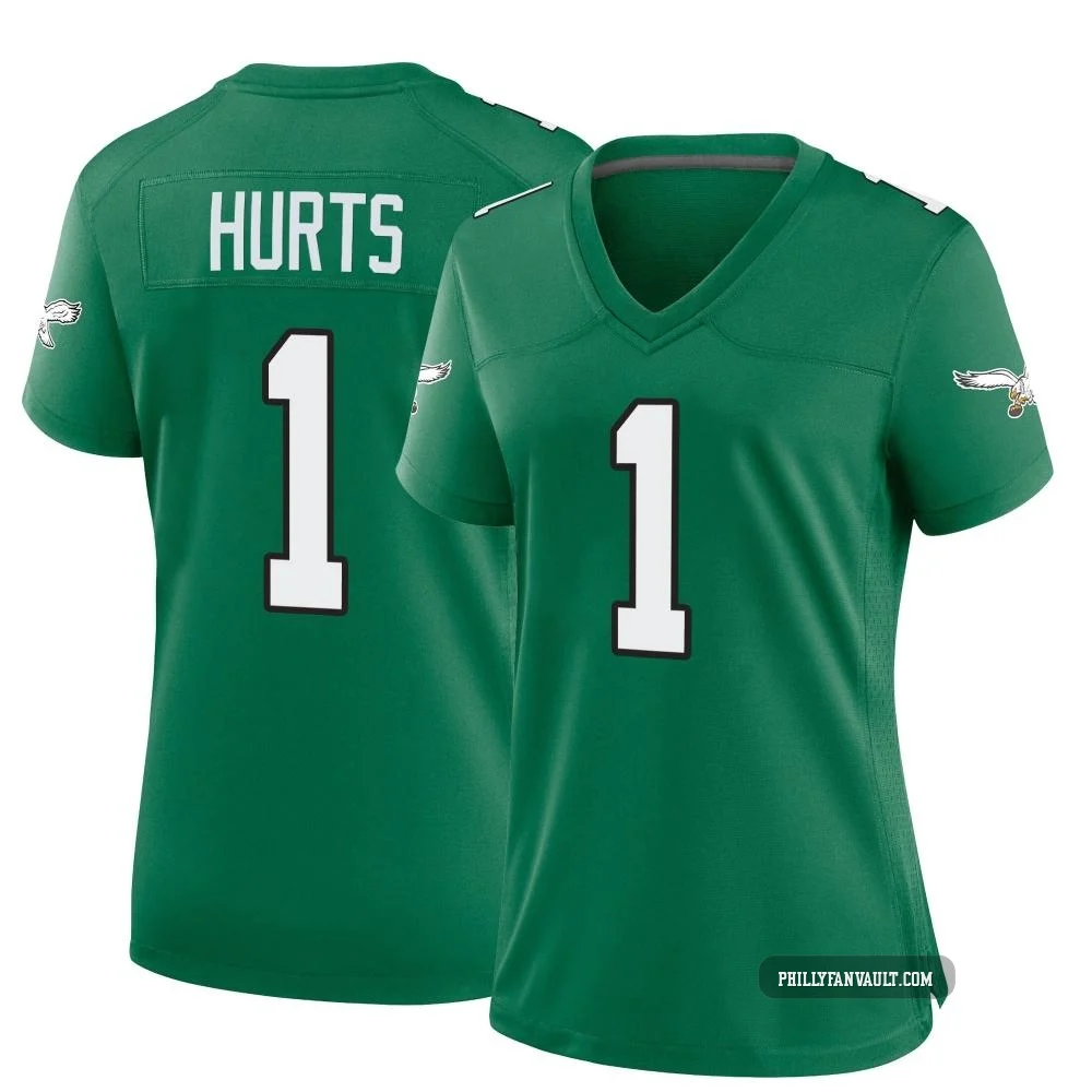 Women's Jalen Hurts ＃1 Philadelphia Eagles Green Game Kelly Alternate Jersey