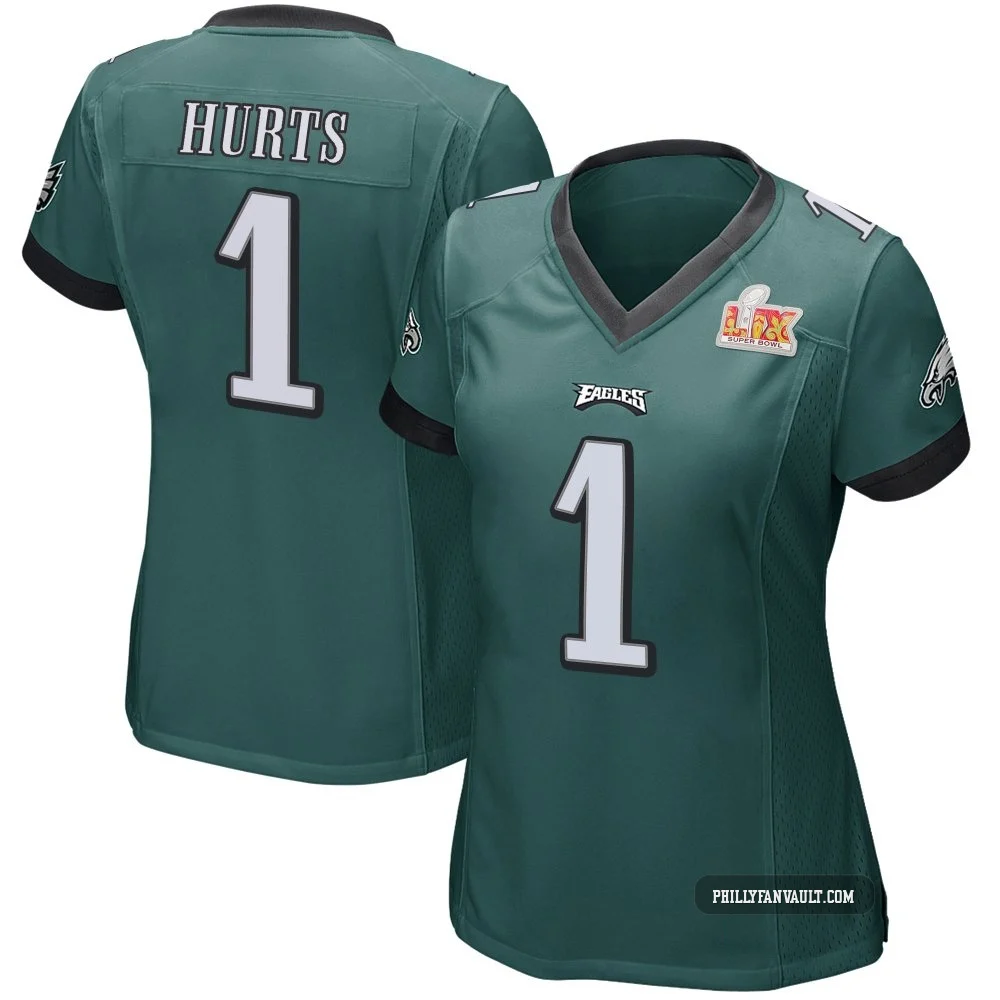 Women's Jalen Hurts ＃1 Philadelphia Eagles Green Game Team Color Super Bowl LIX Jersey
