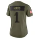 Women's Jalen Hurts ＃1 Philadelphia Eagles Olive Limited 2025 Salute to Service Jersey