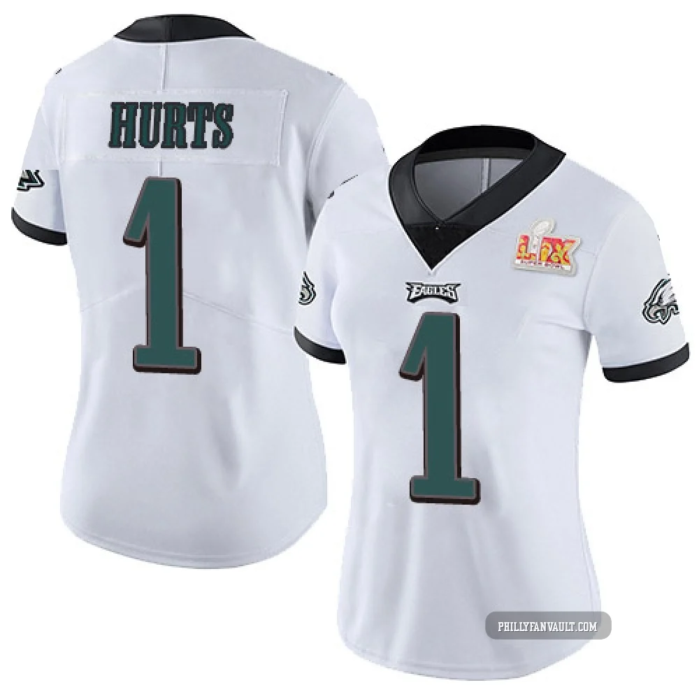 Women's Jalen Hurts ＃1 Philadelphia Eagles White Limited Vapor Untouchable Super Bowl LIX Jersey