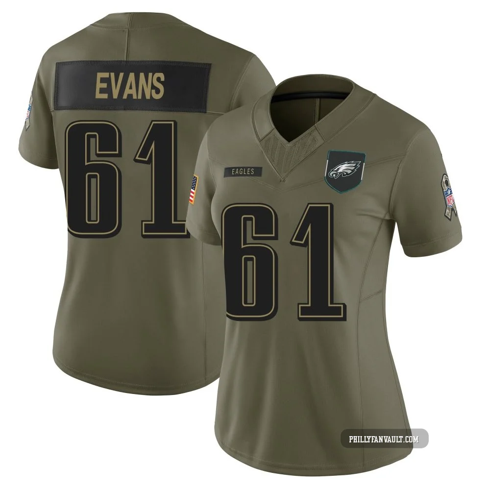 Women's Joe Evans ＃61 Philadelphia Eagles Olive Limited 2025 Salute to Service Jersey