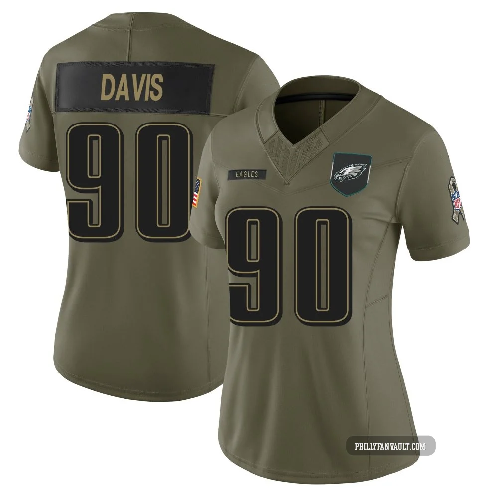 Women's Jordan Davis ＃90 Philadelphia Eagles Olive Limited 2025 Salute to Service Jersey