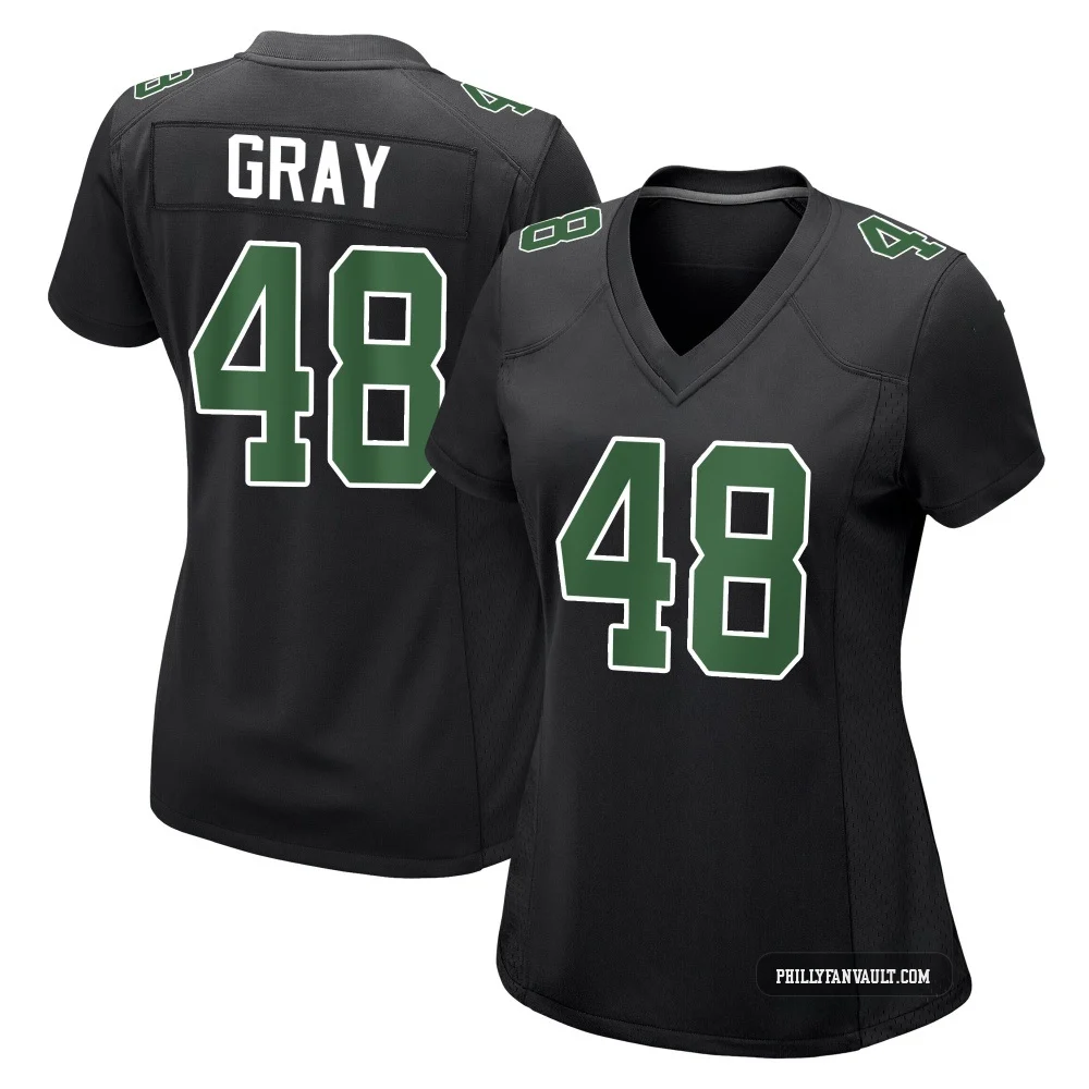 Women's J.T. Gray ＃48 Philadelphia Eagles Black/Kelly Game Carbon Green Fashion Jersey