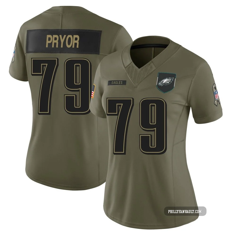 Women's Matt Pryor ＃79 Philadelphia Eagles Olive Limited 2025 Salute to Service Jersey