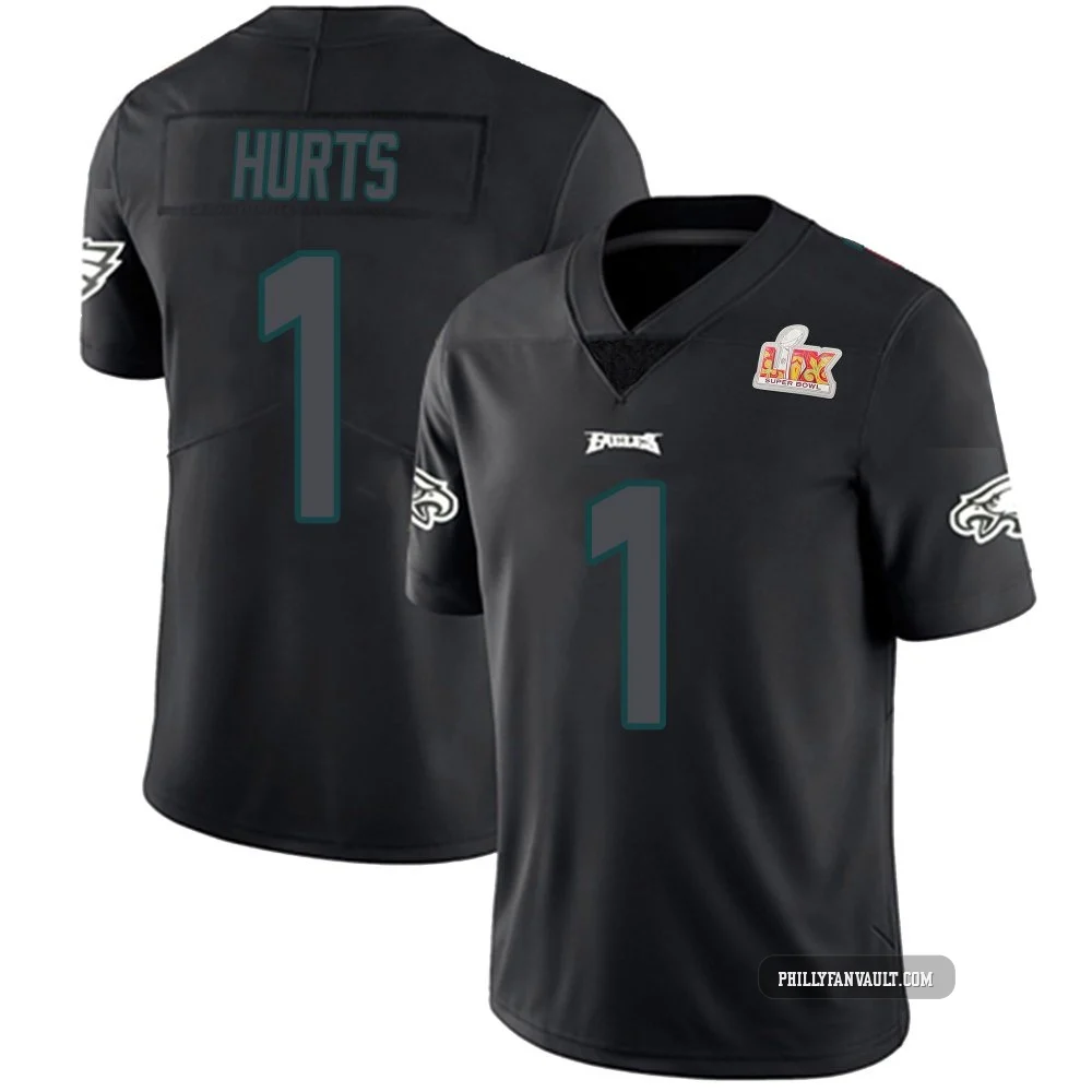Youth Jalen Hurts ＃1 Philadelphia Eagles Black Impact Limited Super Bowl LIX Jersey
