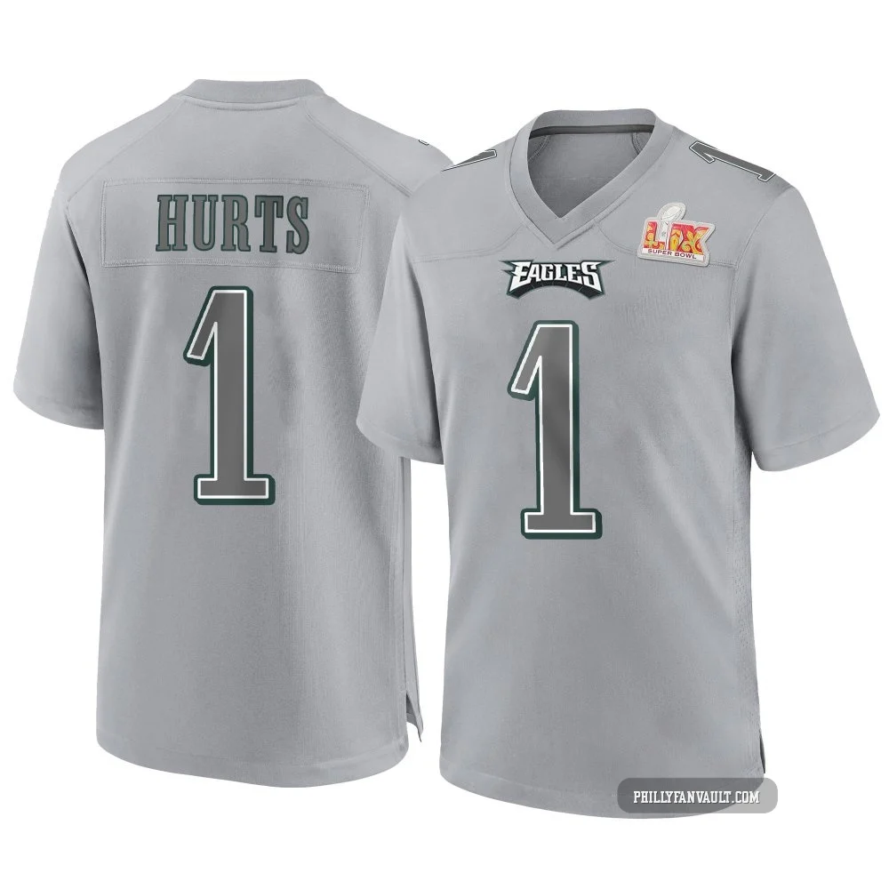 Youth Jalen Hurts ＃1 Philadelphia Eagles Gray Game Atmosphere Fashion Super Bowl LIX Jersey