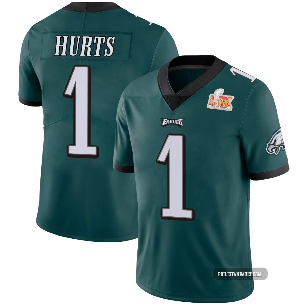 Youth Jalen Hurts ＃1 Philadelphia Eagles Green Limited Midnight Team Color Vapor Untouchable Super Bowl LIX Jersey