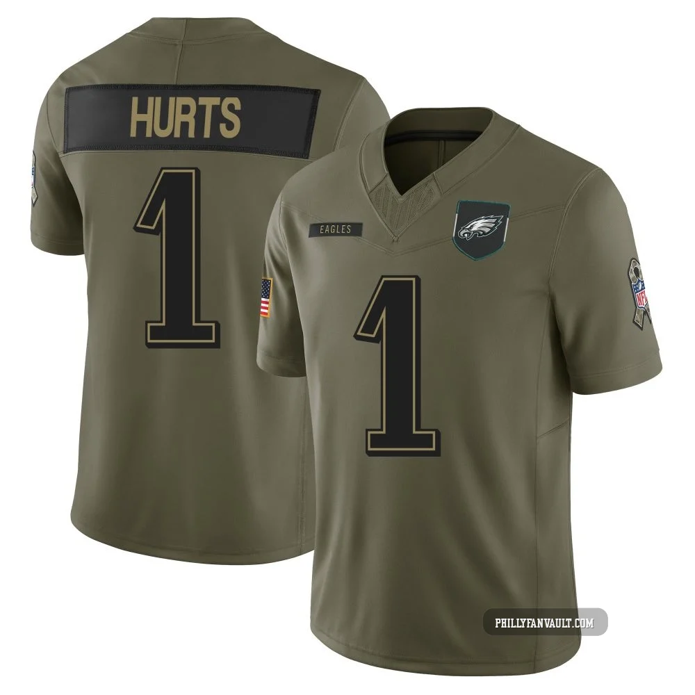 Youth Jalen Hurts ＃1 Philadelphia Eagles Olive Limited 2025 Salute to Service Jersey