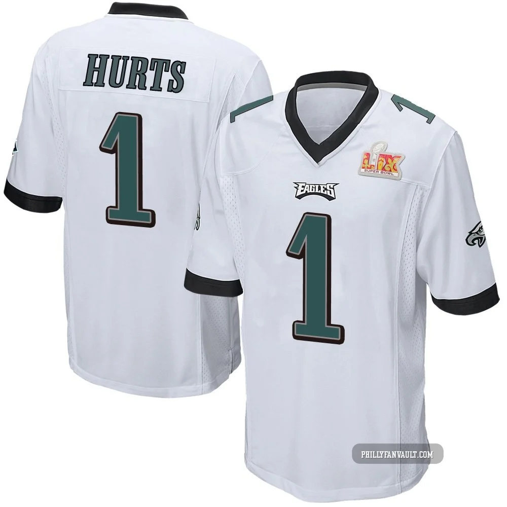 Youth Jalen Hurts ＃1 Philadelphia Eagles White Game Super Bowl LIX Jersey