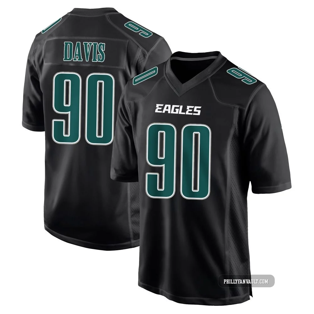 Youth Jordan Davis ＃90 Philadelphia Eagles Black Game Carbon Fashion Jersey